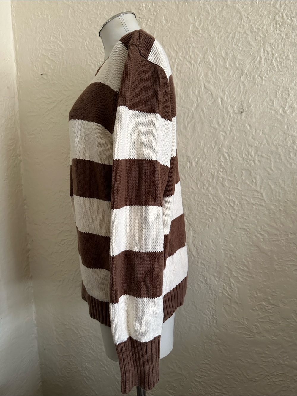 Brandy Melville John Galt Brianna Brown and Cream Striped Crewneck Sweater - Picture 5 of 10